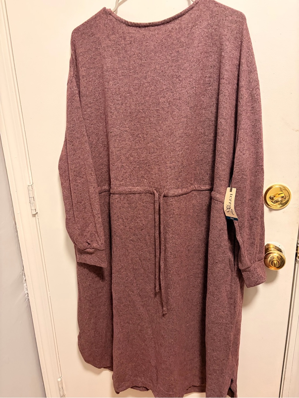 Terra & Sky Dusty Mauve Tie-Waist Crew Neck Sweater Dress